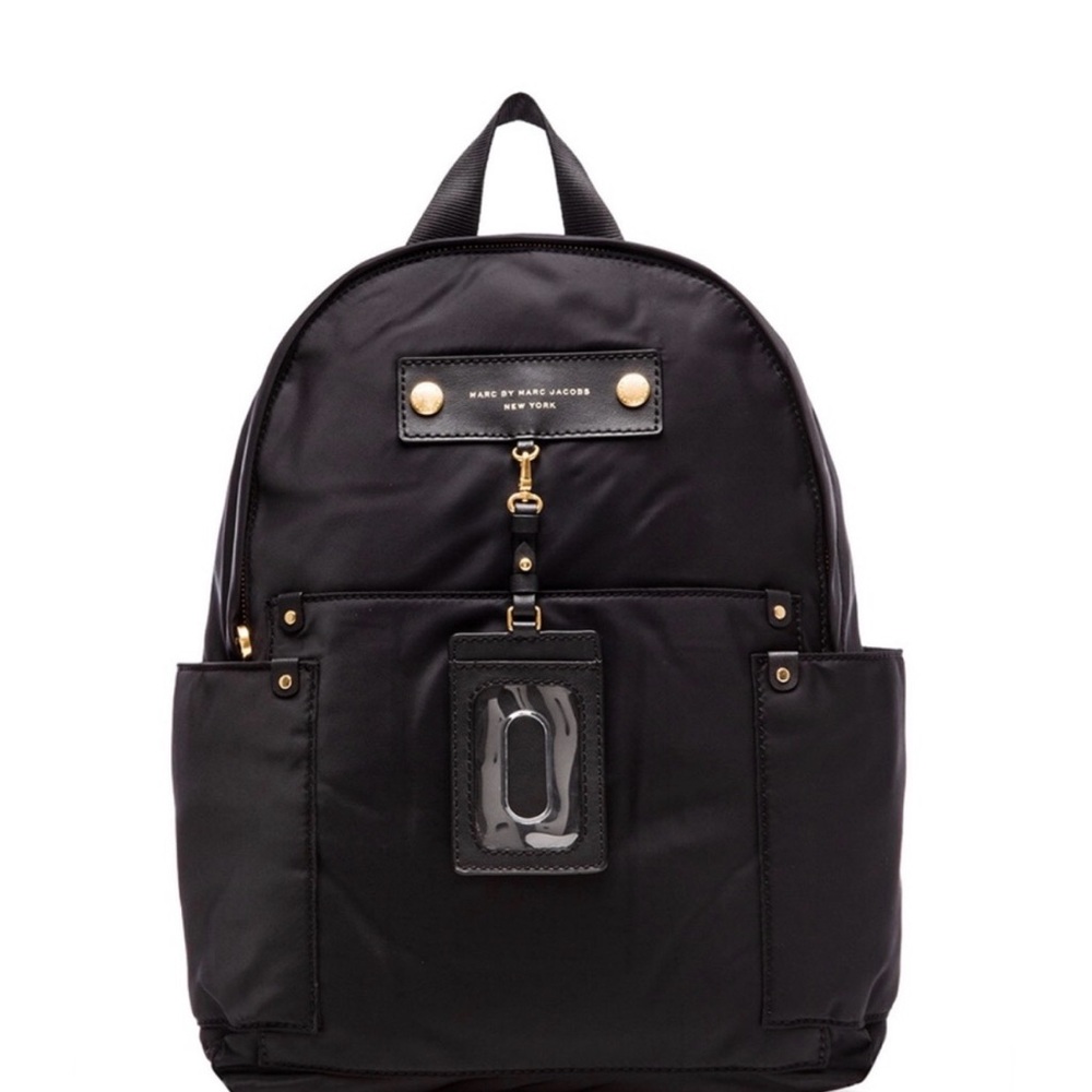 Marc Jacobs Black Nylon Backpack with Gold Hardware